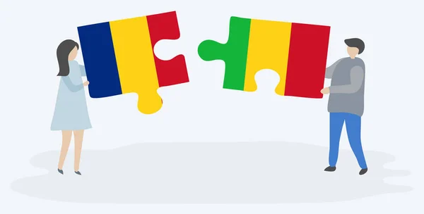 Coppia Contenente Due Pezzi Puzzle Con Bandiere Rumene Maliane Romania — Vettoriale Stock