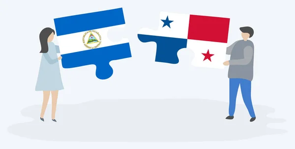 Пара Проведення Двох Головоломок Штук Nicaraguan Панамський Прапори Нікарагуа Панама — стоковий вектор