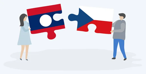 Dvojice Dvě Skládanky Laoskými Českými Vlajkami Národní Symboly Laosu České — Stockový vektor