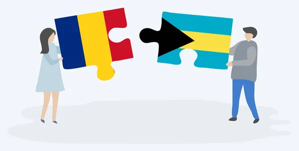 Paar Mit Zwei Puzzleteilen Mit Rumänischen Und Bahamischen Flaggen Rumänien — Stockvektor