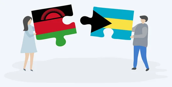 Dvojice Drží Dvě Skládanky Malawianskou Bahamskou Vlajkou Národní Symboly Malawi — Stockový vektor
