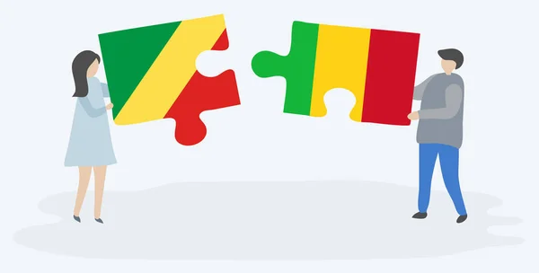 Paar Houden Twee Puzzels Stukken Met Congolese Malian Vlaggen Republiek — Stockvector