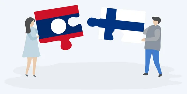 Coppia Contenente Due Pezzi Puzzle Con Bandiere Lao Finlandesi Laos — Vettoriale Stock