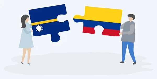 Coppia Contenente Due Pezzi Puzzle Con Bandiere Nauruan Colombiana Nauru — Vettoriale Stock