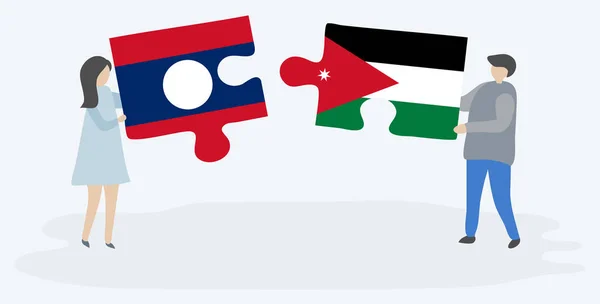 Par Holder Puslespil Stykker Med Lao Jordanske Flag Laos Jordan – Stock-vektor