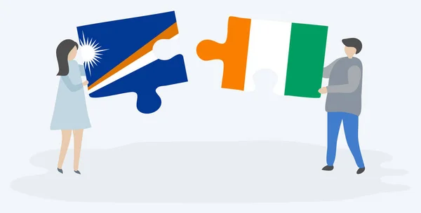 Paar Houden Twee Puzzels Stukken Met Marshallese Ivoriaanse Vlaggen Marshall — Stockvector