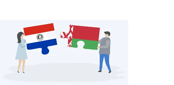 Paraguay Belarus Bayrakları Ile Iki Bulmaca Parçaları Tutan Çift Paraguay — Stok Vektör