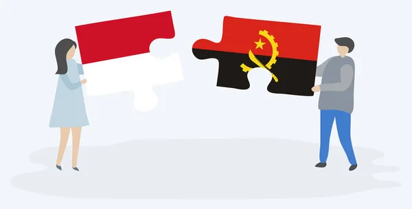 Par Holder Puslespil Stykker Med Monegaskiske Angolanske Flag Monaco Angola – Stock-vektor