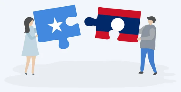 Dvojice Která Drží Dvě Skládanky Somali Laoských Vlajkách Somálsko Laoské — Stockový vektor