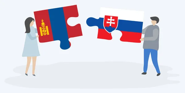 Пара Проведення Двох Головоломок Штук Монгольських Словацьких Прапорів Національна Символіка — стоковий вектор