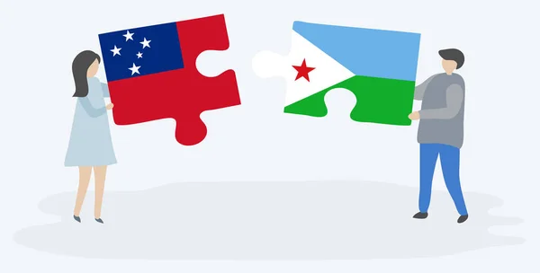 Paar Mit Zwei Puzzleteilen Aus Samoa Und Dschibuti Flaggen Nationale — Stockvektor
