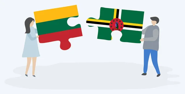 Paar Mit Zwei Puzzleteilen Mit Litauischen Und Dominikanischen Flaggen Litauen — Stockvektor