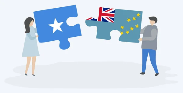Para Trzyma Dwa Kawałki Puzzli Somalijskich Tuvalu Flagi Somalia Tuvalu — Wektor stockowy