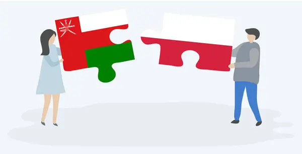 Coppia Contenente Due Pezzi Puzzle Con Bandiere Omani Polacco Simboli — Vettoriale Stock
