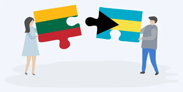 Paar Mit Zwei Puzzleteilen Mit Litauischen Und Bahamischen Flaggen Litauen — Stockvektor