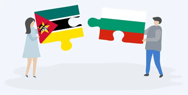 Paar Mit Zwei Puzzleteilen Mit Mosambikanischen Und Bulgarischen Flaggen Mosambik — Stockvektor