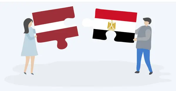 라트비아와 이집트 국기와 조각을 라트비아와 이집트 — 스톡 벡터