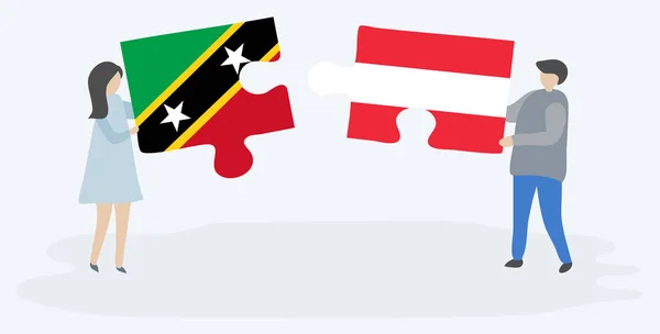 Paar Houden Twee Puzzels Stukken Met Kittitian Oostenrijkse Vlaggen Saint — Stockvector