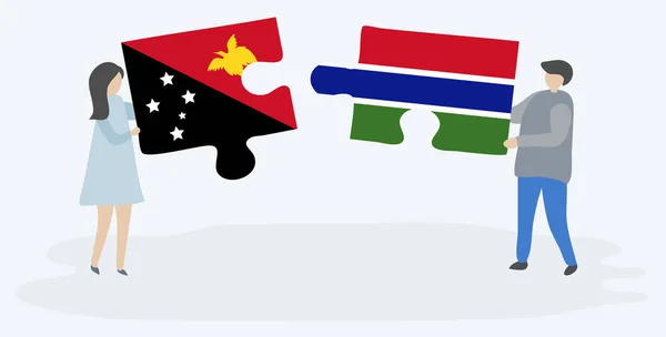 Par Holder Puslespil Stykker Med Papuan Gambiske Flag Papua Guinea – Stock-vektor