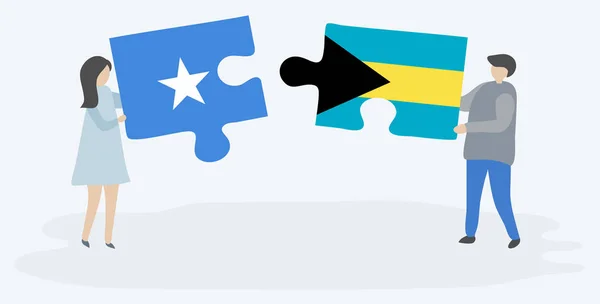 Paar Mit Zwei Puzzleteilen Mit Somalischen Und Bahamischen Flaggen Somalia — Stockvektor