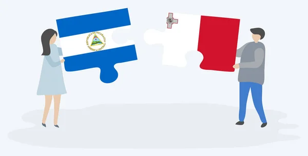 Пара Проведення Двох Головоломок Штук Nicaraguan Мальтійські Прапори Нікарагуа Мальта — стоковий вектор