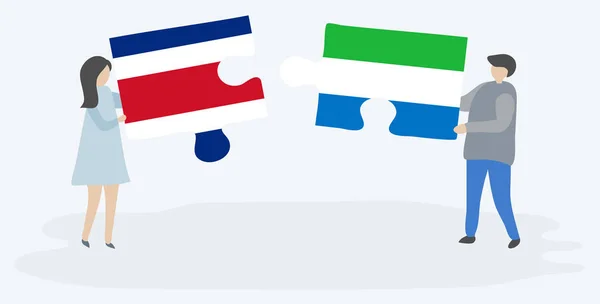 Пара Держащая Две Головоломки Флагами Коста Рики Сьерра Леоне Коста — стоковый вектор