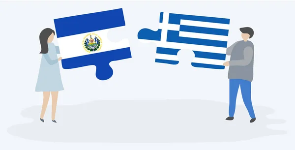 Пара Проведення Двох Головоломок Штук Сальпеан Грецькі Прапори Сальвадор Греція — стоковий вектор