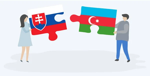 Paar Mit Zwei Puzzleteilen Mit Slowakischen Und Azerbaijanischen Fahnen Slowakische — Stockvektor