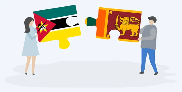 Ζευγάρι Που Κρατά Δύο Κομμάτια Παζλ Σημαίες Της Μοζαμβίκης Και — Διανυσματικό Αρχείο