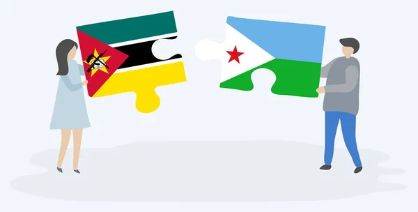 Ζευγάρι Που Κρατά Δύο Κομμάτια Παζλ Σημαίες Μοζαμβίκης Και Τζιμπουτί — Διανυσματικό Αρχείο