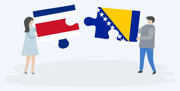 Couple Tenant Deux Pièces Puzzles Avec Des Drapeaux Costaricains Bosniaques — Image vectorielle