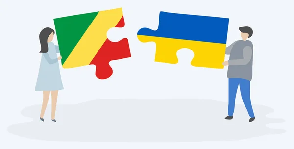 Paar Mit Zwei Puzzleteilen Mit Kongolesischer Und Ukrainischer Flagge Republik — Stockvektor