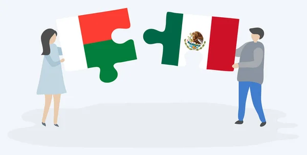 Пара Проведення Двох Головоломок Штук Малагасійська Мексиканські Прапори Національні Символи — стоковий вектор