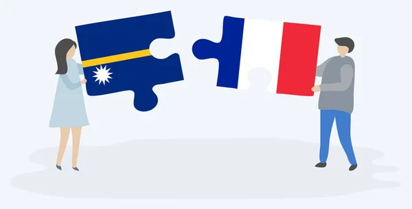 Coppia Contenente Due Pezzi Puzzle Con Bandiere Nauruan Francesi Simboli — Vettoriale Stock