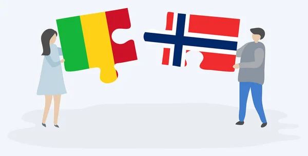 Çift Mali Norveç Bayrakları Ile Iki Bulmaca Parçaları Tutan Mali — Stok Vektör