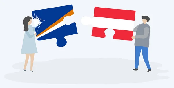 Paar Houden Twee Puzzels Stukken Met Marshallese Oostenrijkse Vlaggen Marshall — Stockvector