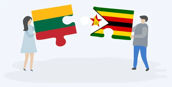 리투아니아와 짐바브웨 국기와 조각을 리투아니아와 짐바브웨 — 스톡 벡터
