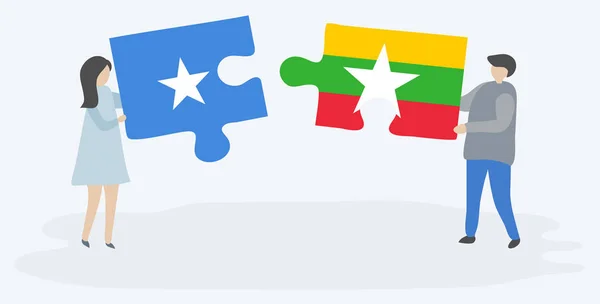Pár Gazdaság Két Rejtvények Darab Szomália Burmai Zászlók Szomália Mianmar — Stock Vector