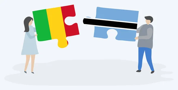 Couple Holding Two Puzzles Pieces Malian Motswana Flags Mali Botswana — Stock Vector