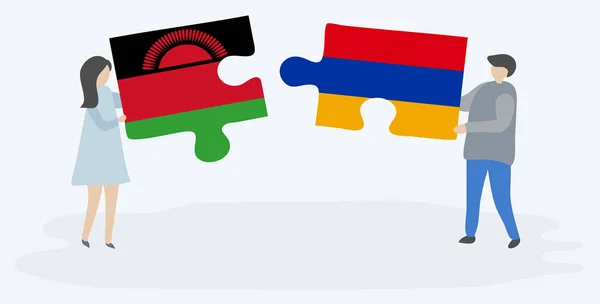 Dvojice Která Drží Dvě Skládanky Malawianštině Arménských Vlajkách Vnitrostátní Symboly — Stockový vektor