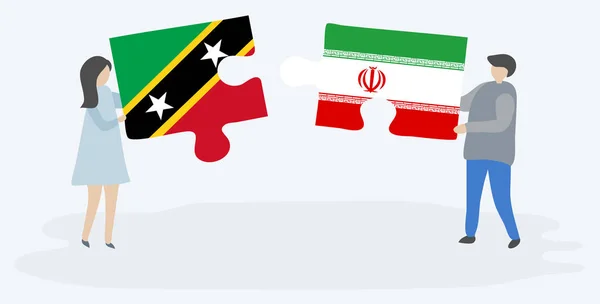 Paar Houden Twee Puzzels Stukken Met Kittitian Iraanse Vlaggen Saint — Stockvector