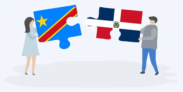 Paar Mit Zwei Puzzleteilen Mit Kongolesischen Und Dominikanischen Flaggen Demokratische — Stockvektor