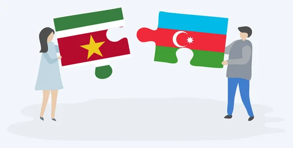 Пара Проведення Двох Головоломок Штук Суринамський Азербайджанські Прапори Сурінам Азербайджанські — стоковий вектор