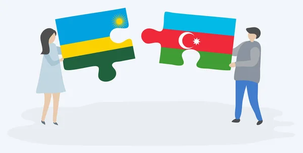 Coppia Contenente Due Pezzi Puzzle Con Bandiere Ruandesi Azerbaigiane Ruanda — Vettoriale Stock