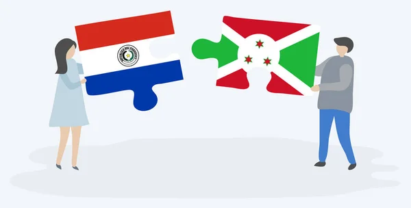 Paraguay Burundi Bayrakları Ile Iki Bulmaca Parçaları Tutan Çift Paraguay — Stok Vektör