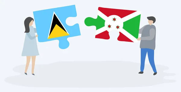 Para Trzymania Dwóch Puzzli Saint Lucian Burundian Flagi Saint Lucia — Wektor stockowy