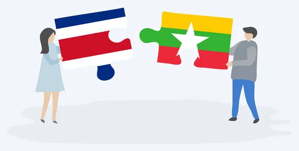 Dvojice Drží Dvě Skládanky Kostarickými Barmskými Vlajkami Kostarika Barmské Národní Royalty Free Stock Vektory