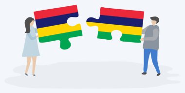 Çift Moritanya ve Moritanya bayrakları ile iki bulmaca parçaları tutan. Mauritius ve Mauritius ulusal sembolleri birlikte.