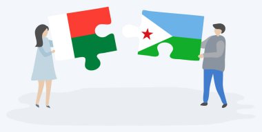 Çift Malagasy ve Cibutian bayrakları ile iki bulmaca parçaları tutan. Madagaskar ve Cibuti ulusal sembolleri birlikte.