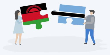 Malavi ve Motswana bayrakları ile iki bulmaca parçaları tutan çift. Malavi ve Botsvana ulusal sembolleri birlikte.